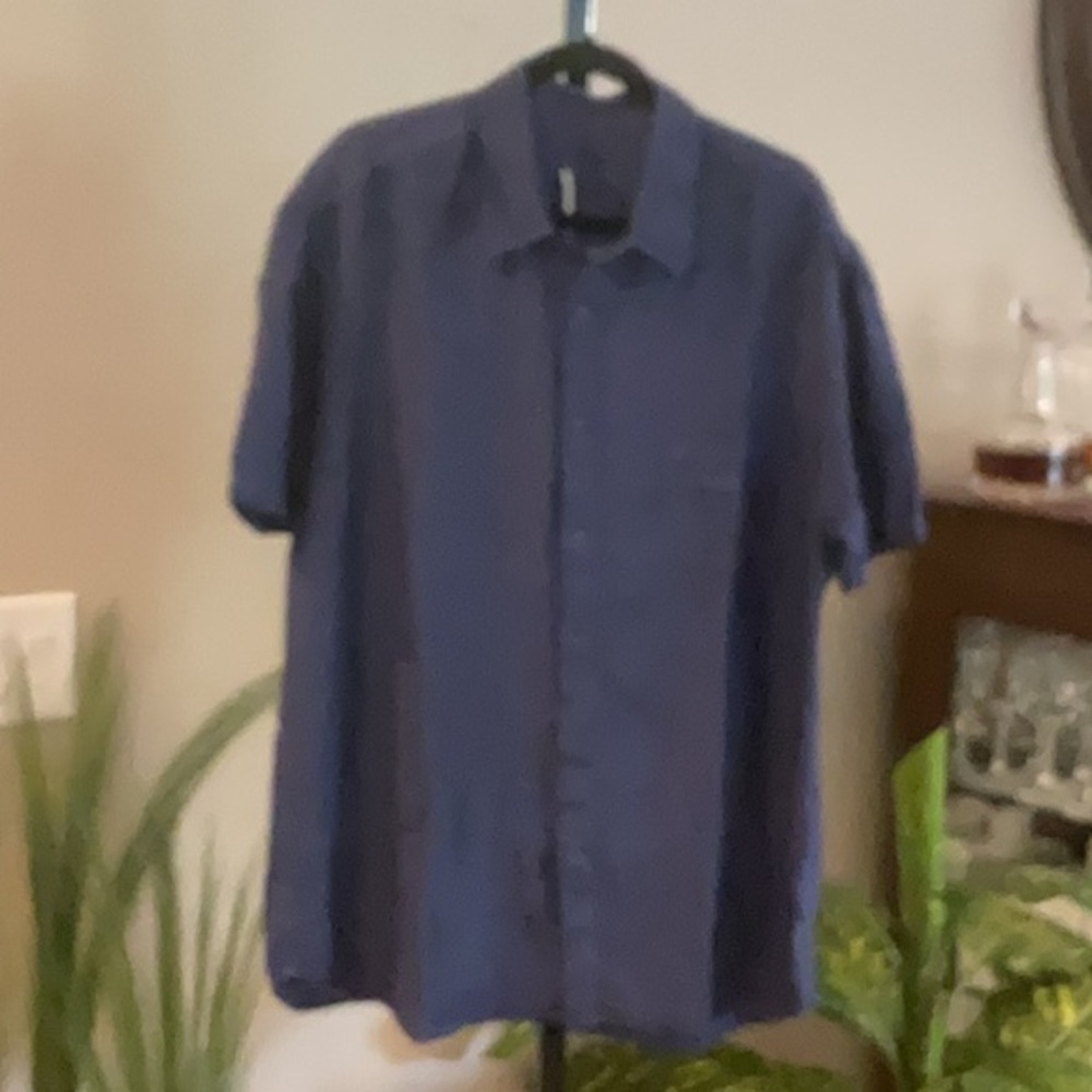 120% LINO - Linen Blue Casual Button Down Shirt with Classic Style - NEW